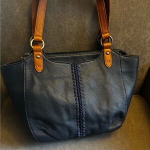 The Sak Leather Bolinas Tote Style Handbag in Indigo Blue